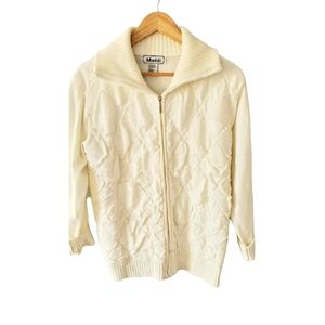 Maddie Ivory Acrylic Zip Front Sweater Size Large